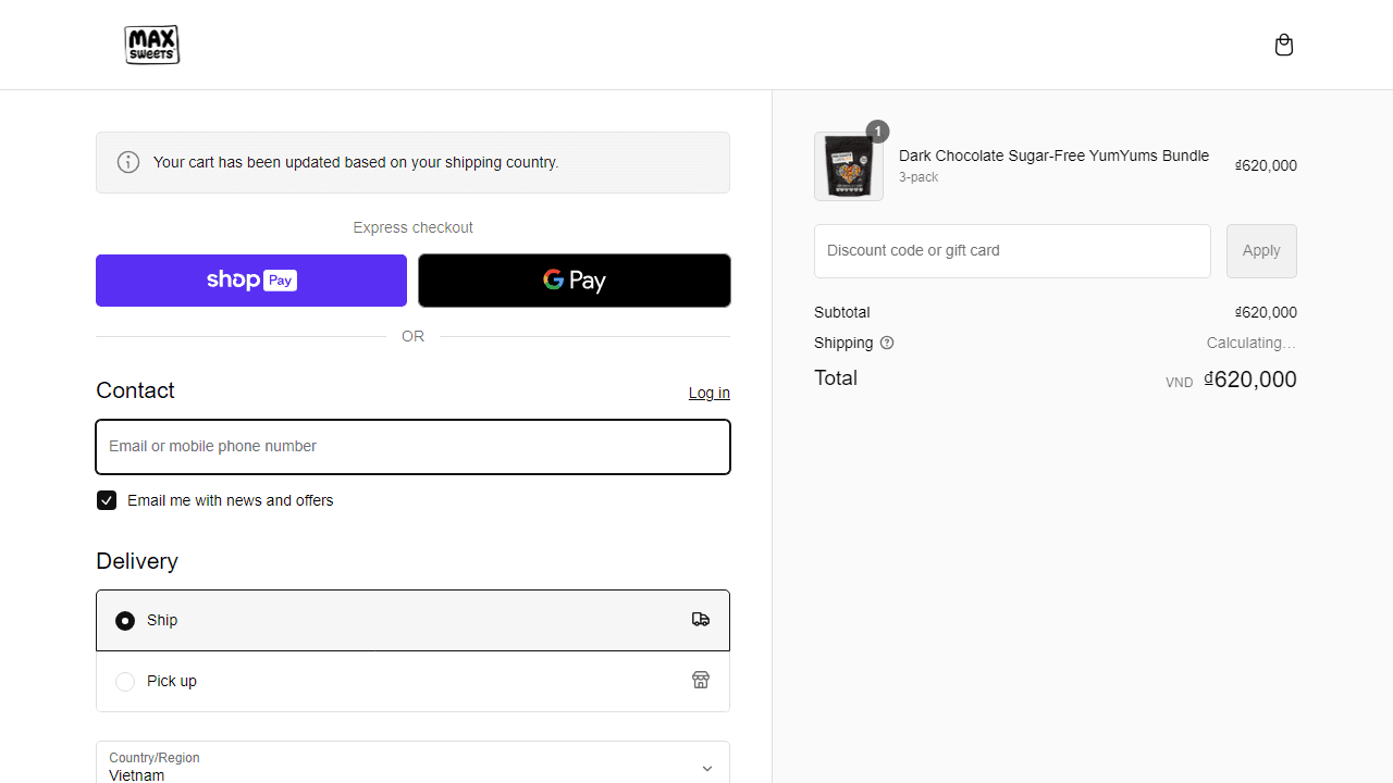 How to apply Max Sweets coupon code